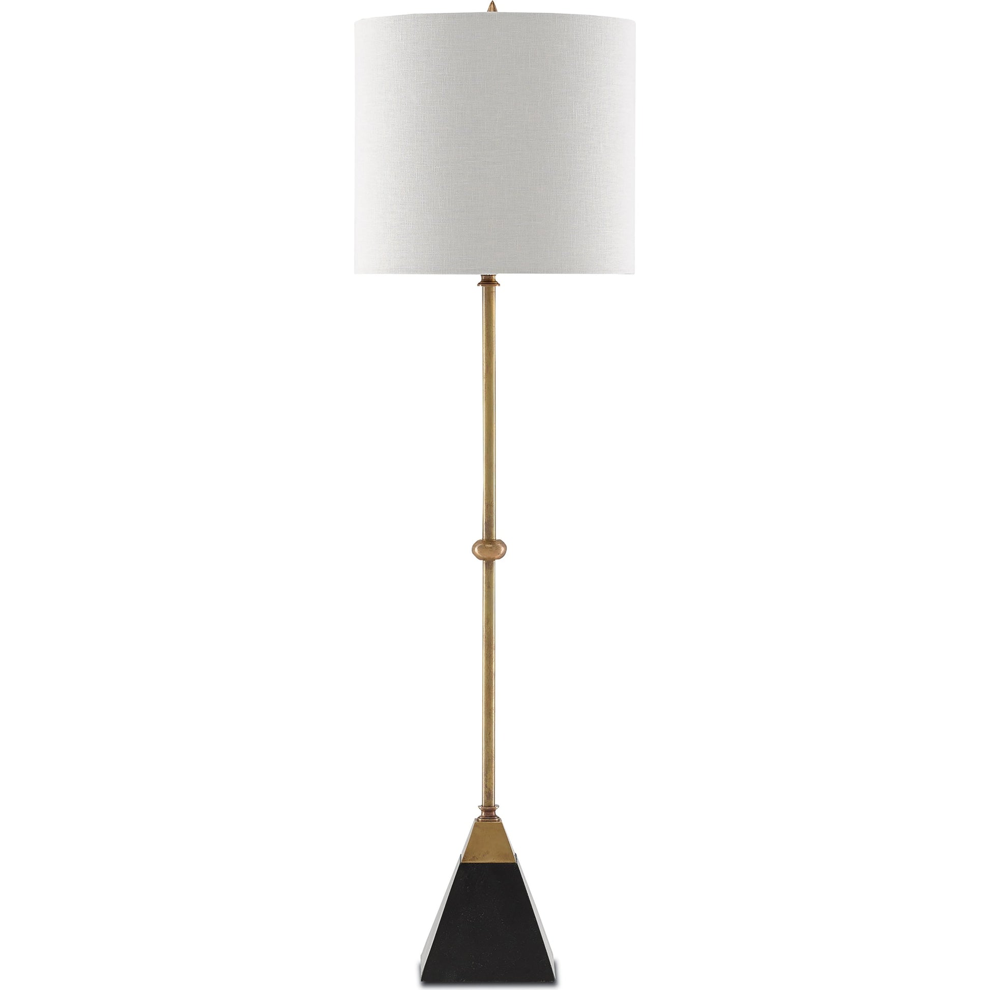 Recluse Table Lamp by Currey and Company in vintage brass, black. Made from brass, granite in a modern style.