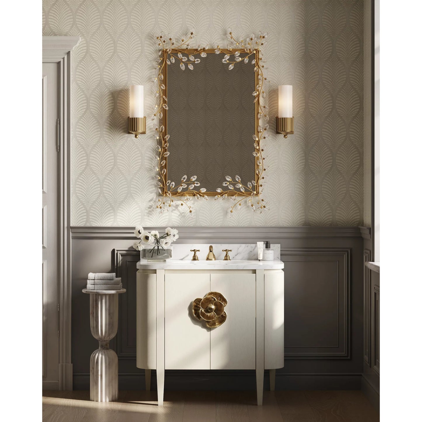 012 SI-2387030 | Lifestyle | Forget-Me-Not Mirror by Currey and Company. Made from crystal, metal, glass in a modern style.