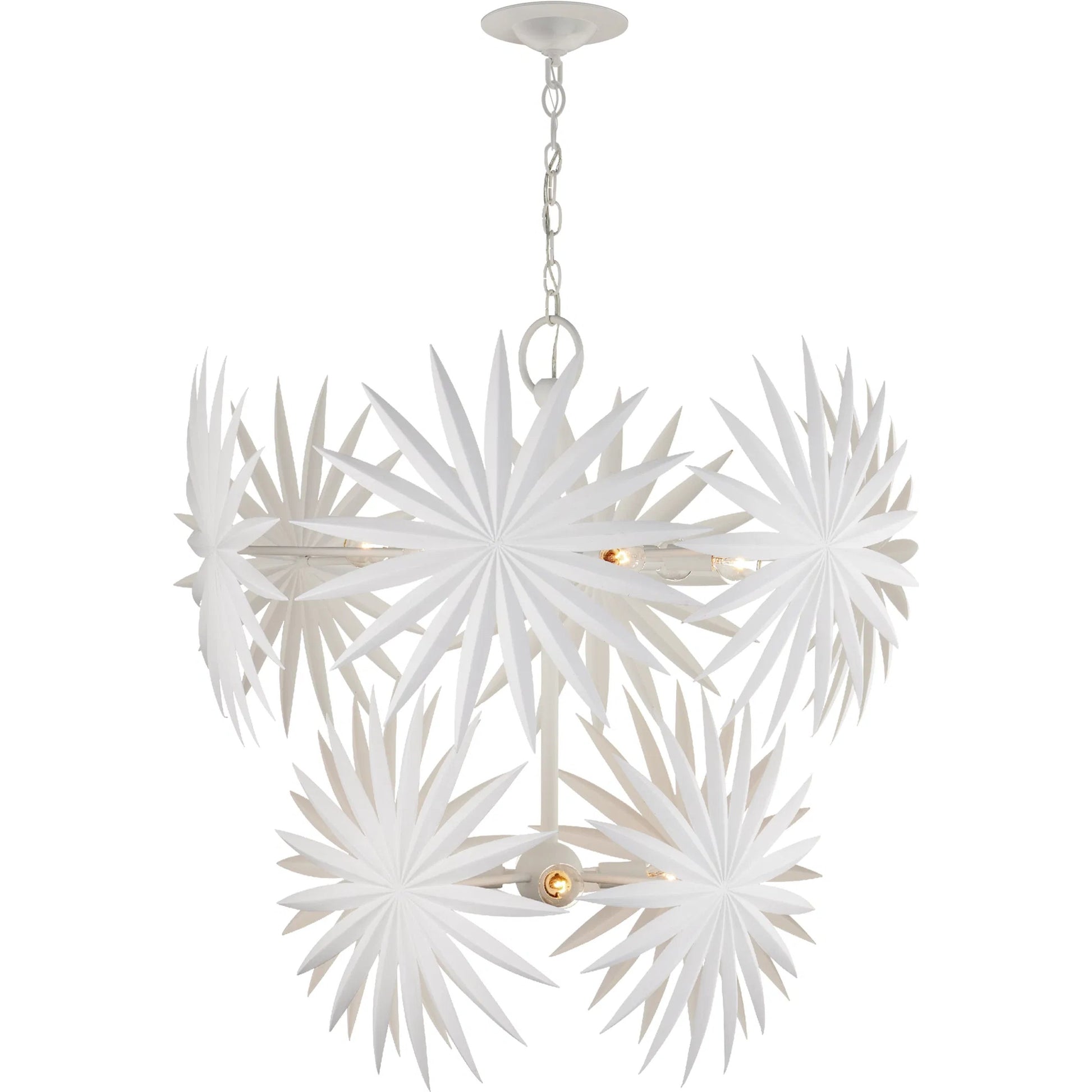Bismarkia Chandelier by Currey and Company in gesso white. Made from wrought iron in a modern style.