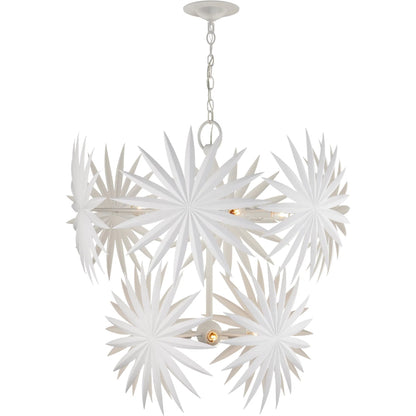 Bismarkia Chandelier by Currey and Company in gesso white. Made from wrought iron in a modern style.