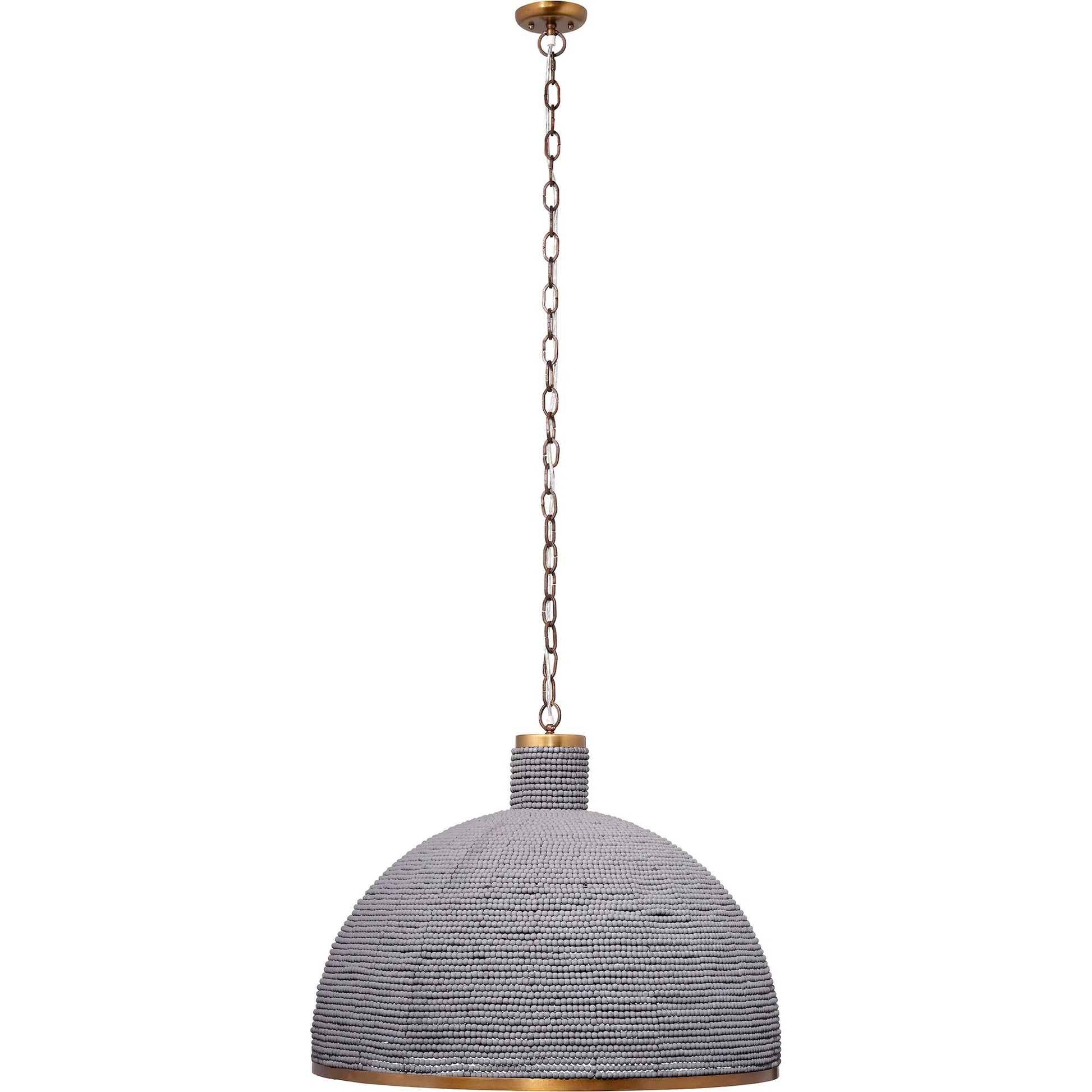 Big Sur Chandelier by Jamie Young in slate blue and slate blue wood beads, antique brass. Made from mixed wood, metal: iron in a modern style.