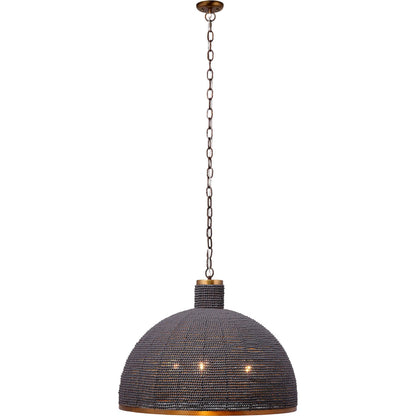 Big Sur Chandelier by Jamie Young in slate blue and slate blue wood beads, antique brass. Made from mixed wood, metal: iron in a modern style.