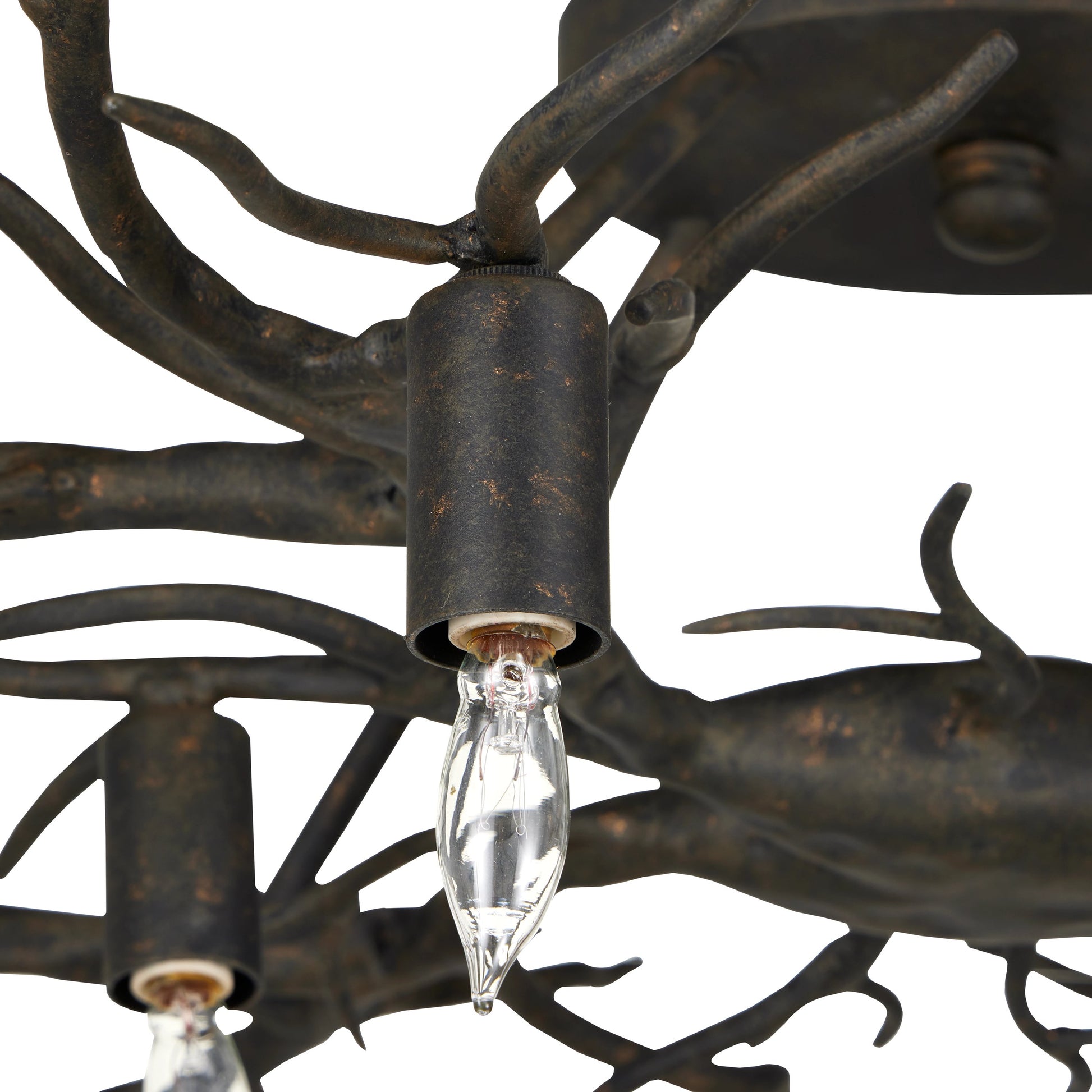 Rainforest Semi-Flush by Currey and Company in rustic bronze. Made from wrought iron in a modern style.