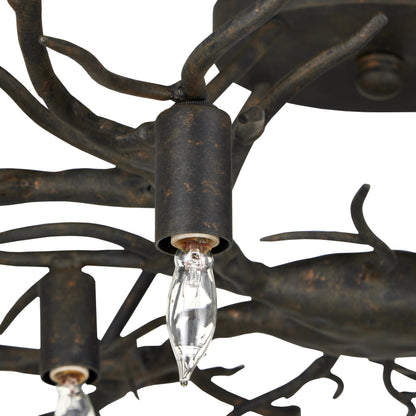 Rainforest Semi-Flush by Currey and Company in rustic bronze. Made from wrought iron in a modern style.