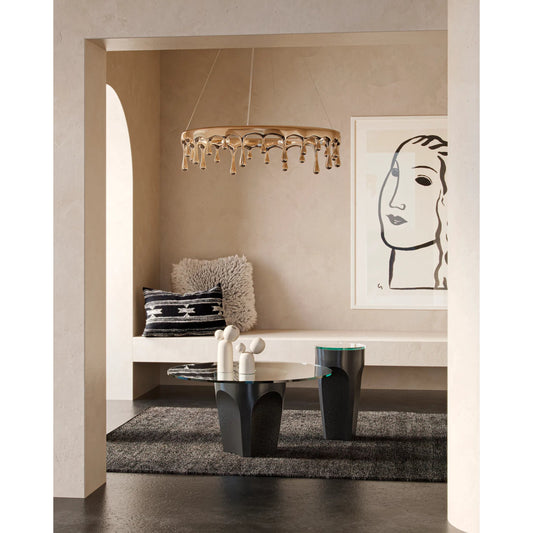Lemy Cocktail Table by Currey and Company. Made from stainless steel, tempered glass in a unique style.