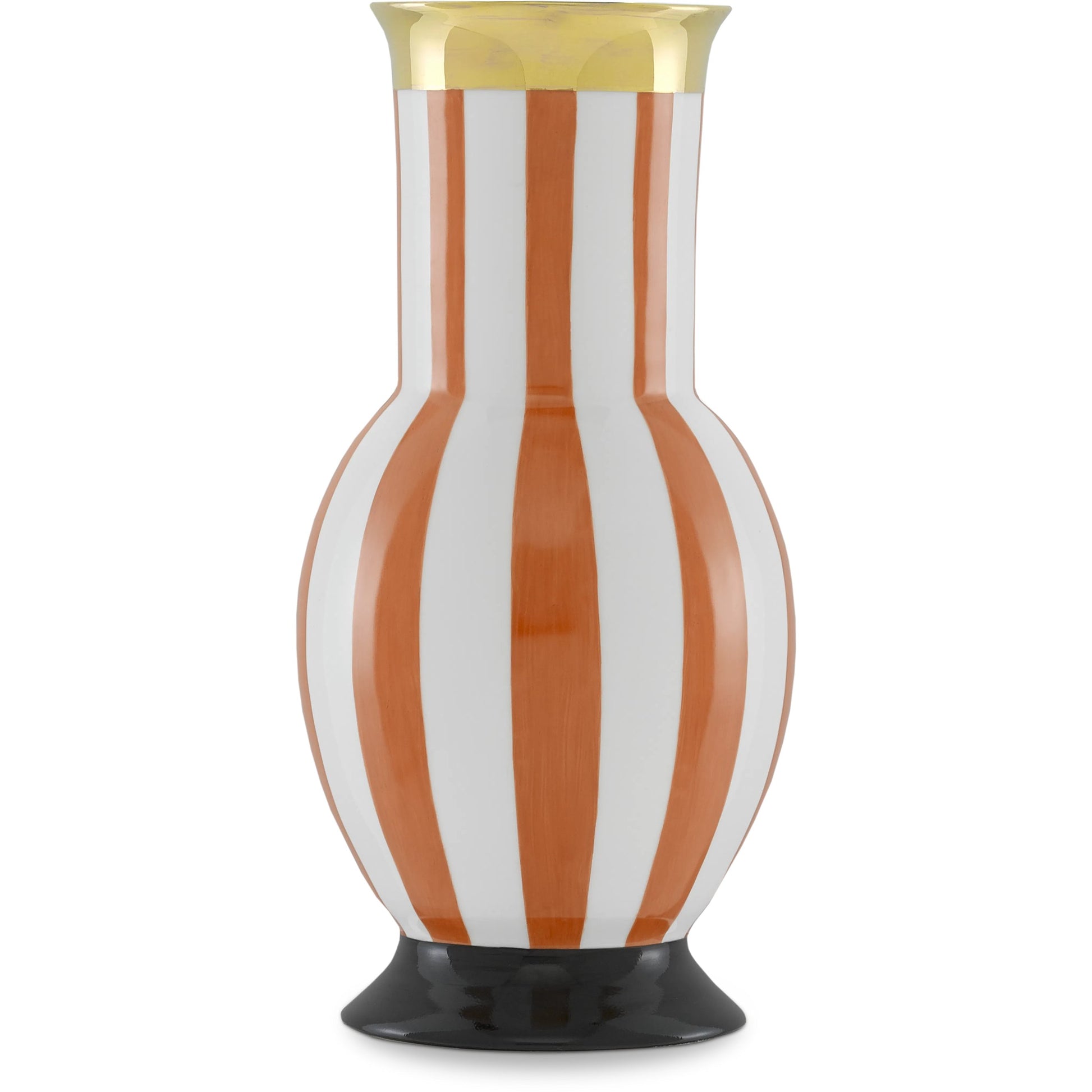 De Luca Stripe Vase by Currey and Company in coral. Made from porcelain in a modern style.