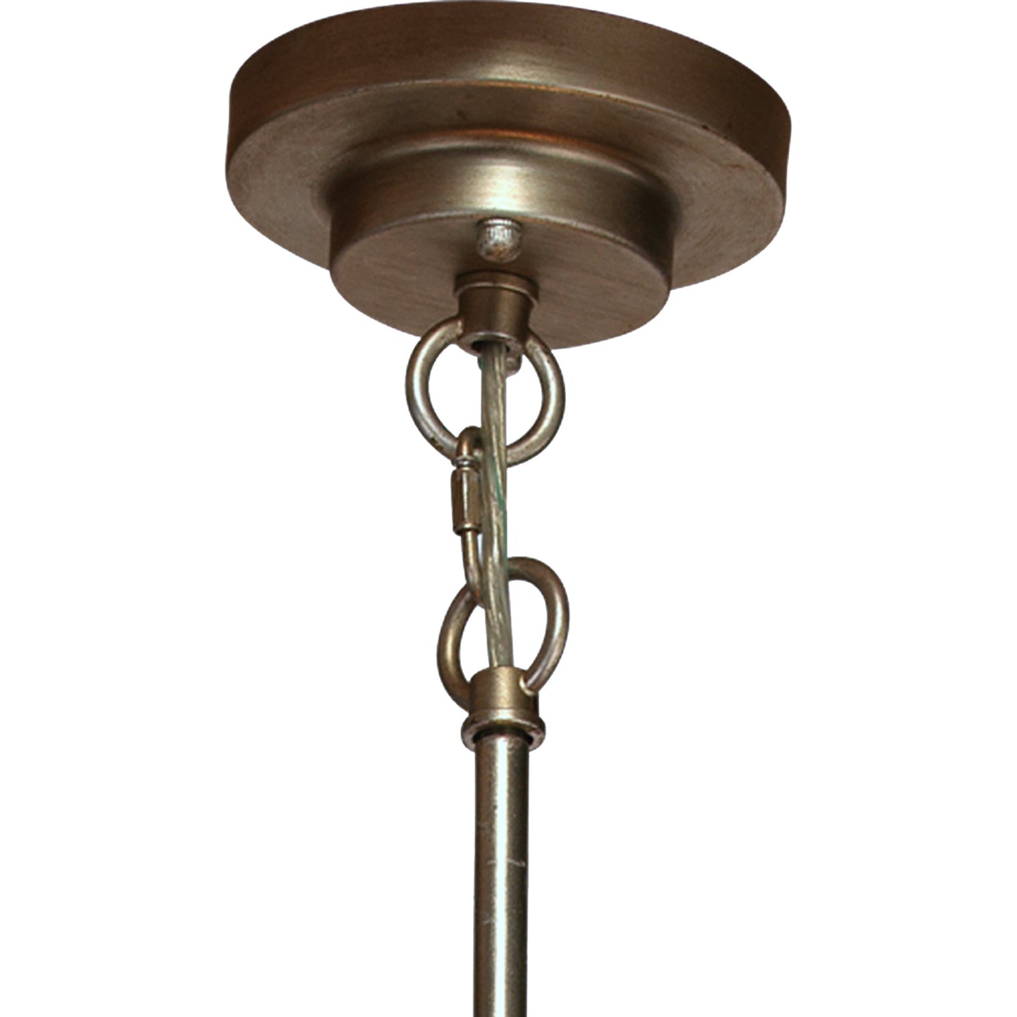 003 SR-707850 | Closeup | Calypso Chandelier by Jamie Young in champagne leaf with gold leaf trim. Made from iron in a eclectic & global style.