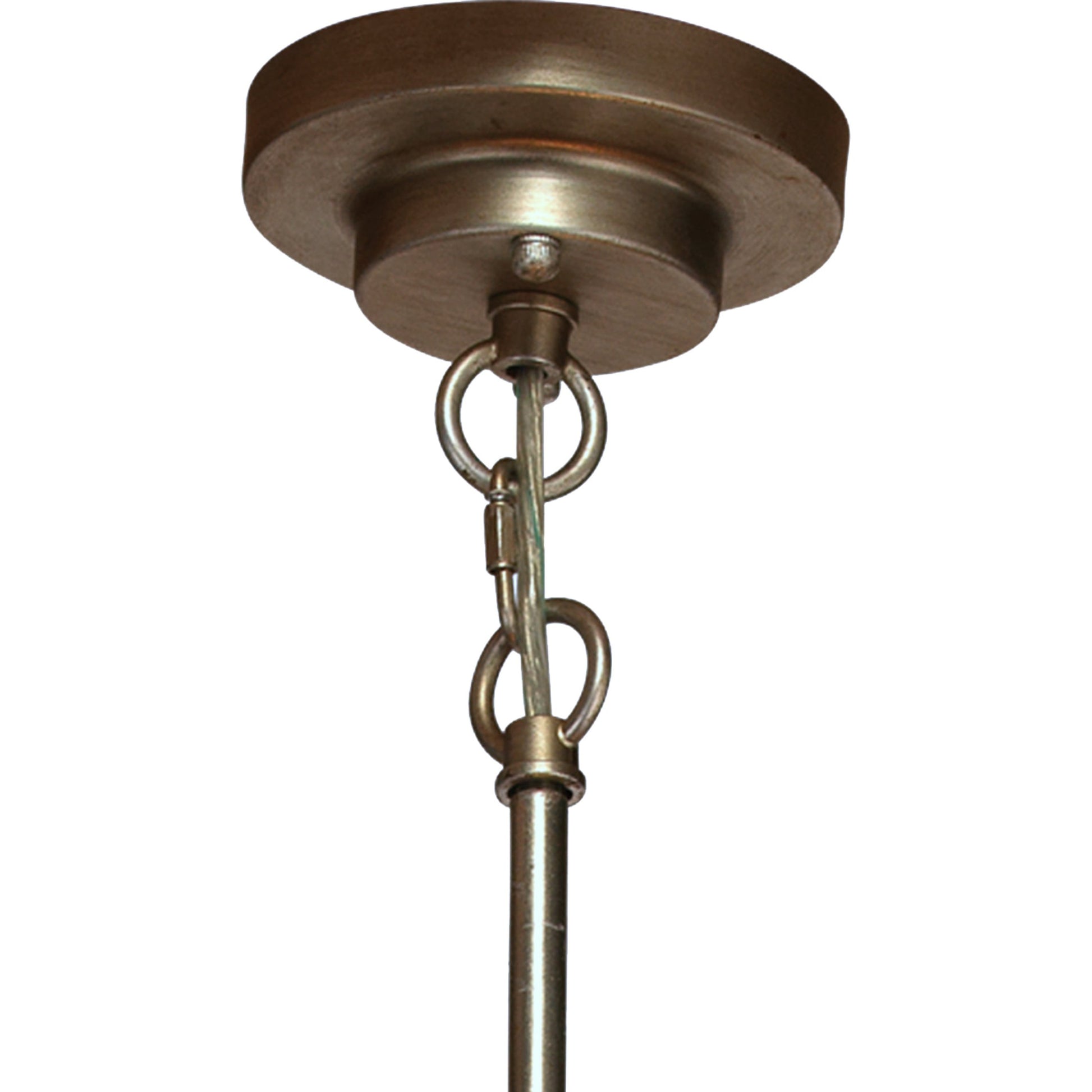 Calypso Chandelier by Jamie Young in champagne leaf with gold leaf trim. Made from iron in a eclectic & global style.