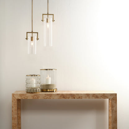 Cambrai Brass & Glass Pendant by Jamie Young in antique brass. Made from steel & glass in a modern style.