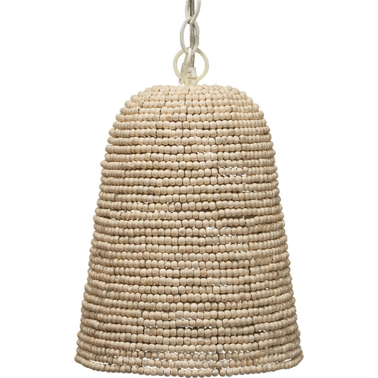Canal Pendant by Jamie Young in off white beads. Made from iron, mango wood in a coastal style.