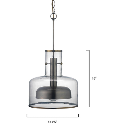 Clyde Pendant by Jamie Young in clear with gun metal. Made from glass in a modern style.