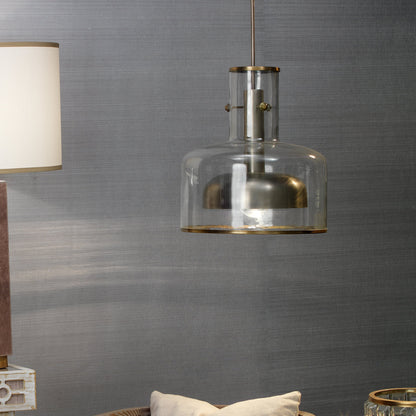 Clyde Pendant by Jamie Young in clear with gun metal. Made from glass in a modern style.