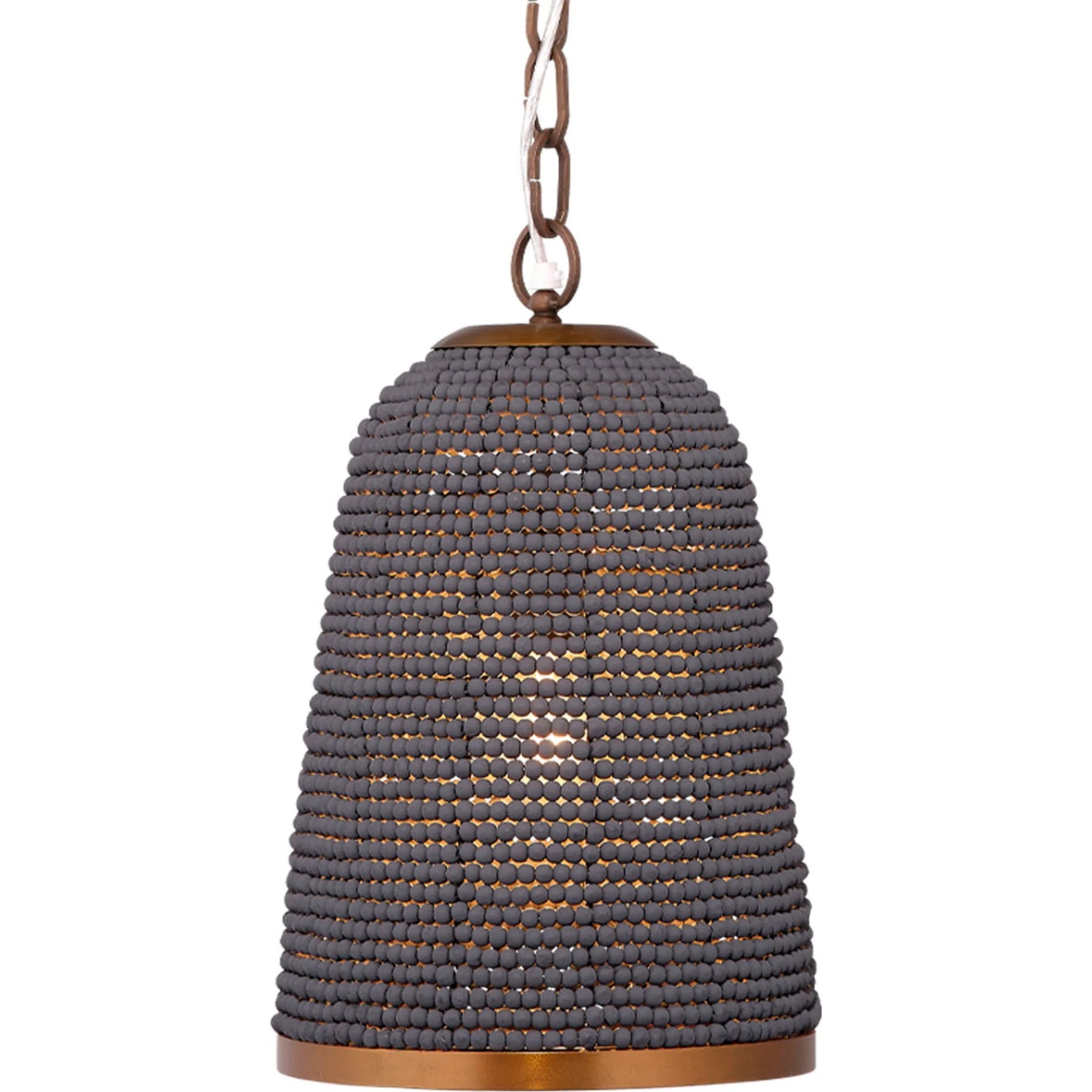 Creekside Pendant by Jamie Young in slate blue and slate blue wood beads, antique brass. Made from mixed wood, metal: iron in a modern style.