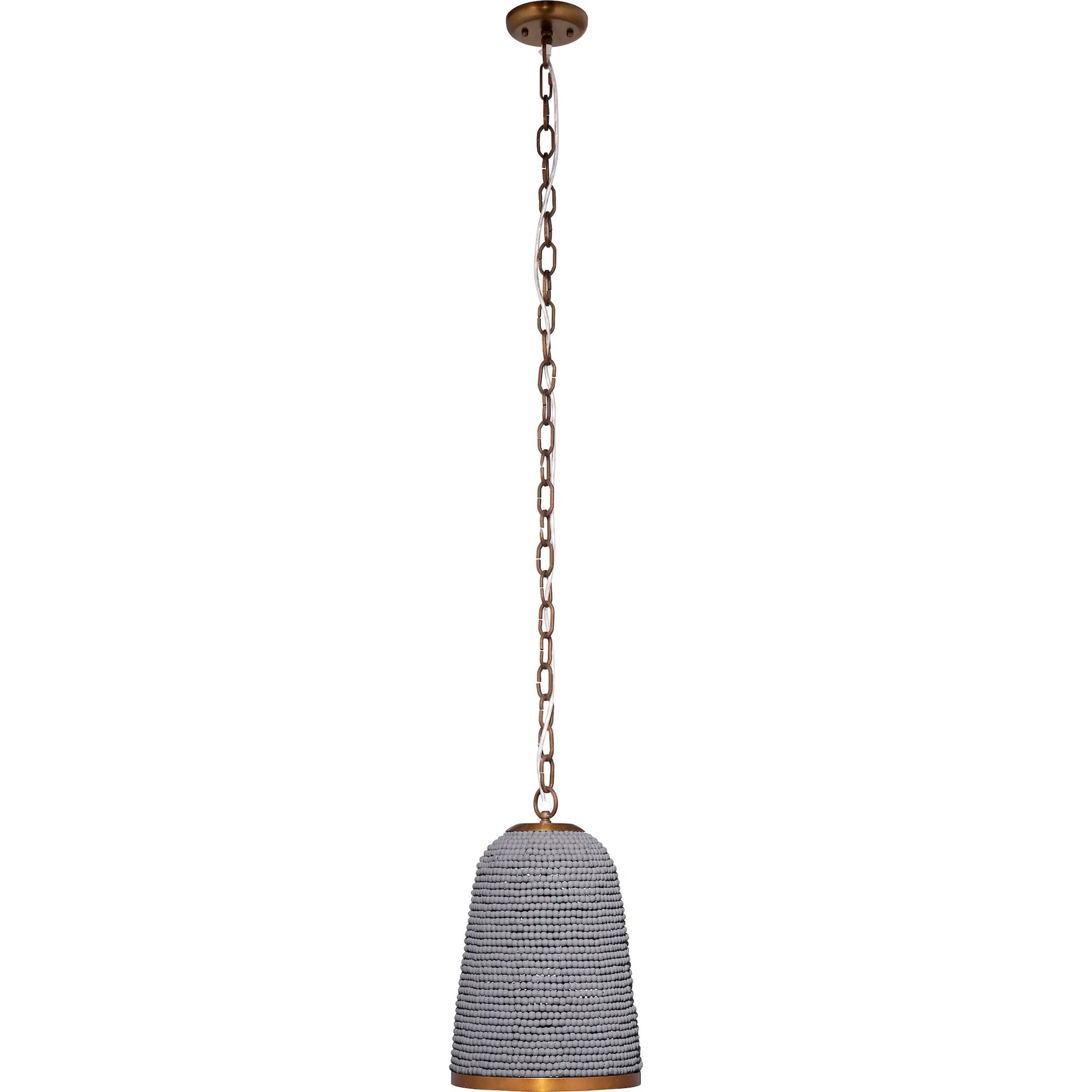Creekside Pendant by Jamie Young in slate blue and slate blue wood beads, antique brass. Made from mixed wood, metal: iron in a modern style.