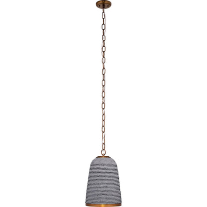Creekside Pendant by Jamie Young in slate blue and slate blue wood beads, antique brass. Made from mixed wood, metal: iron in a modern style.
