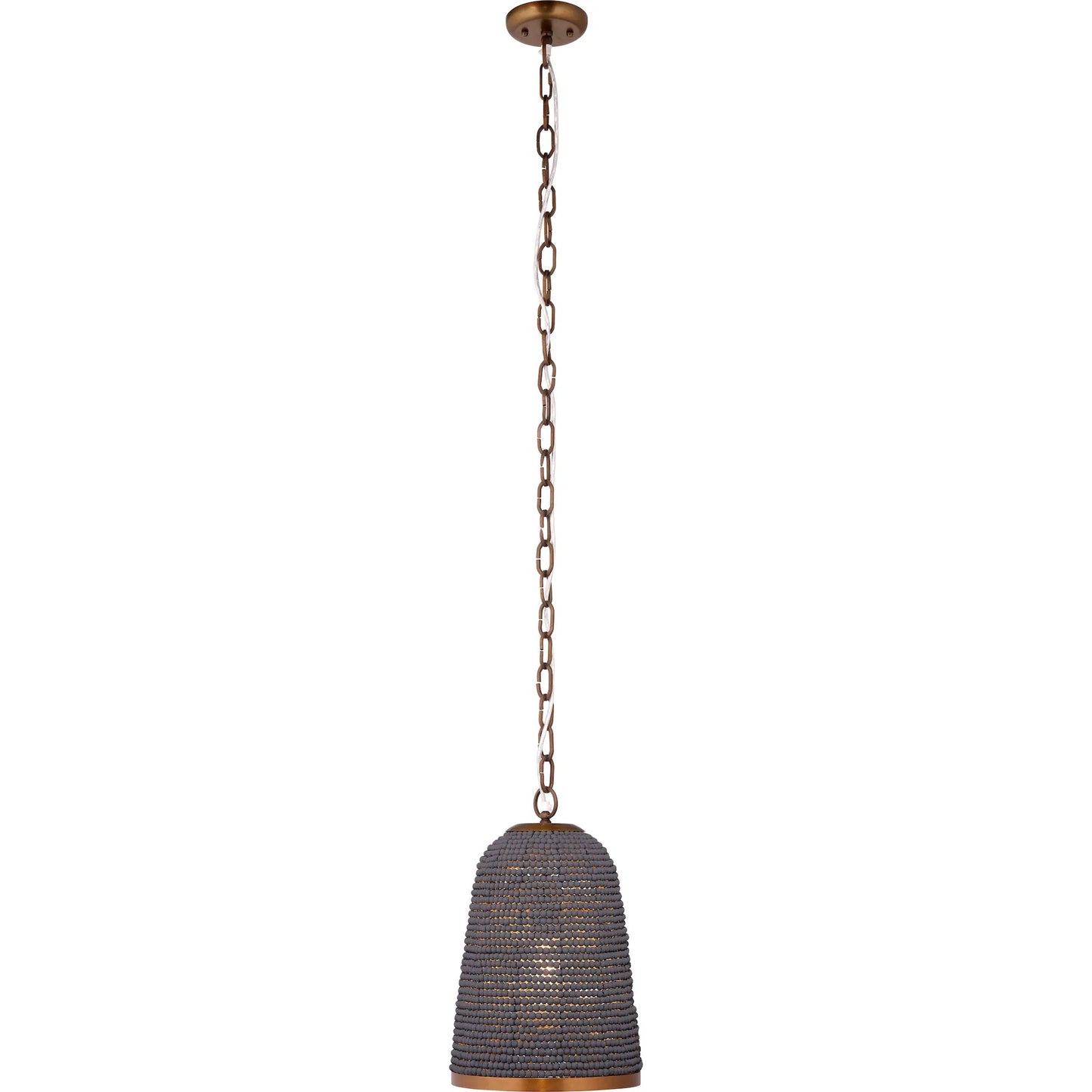 005 SI-2249041 | Additional Silo | Creekside Pendant by Jamie Young in slate blue and slate blue wood beads, antique brass. Made from mixed wood, metal: iron in a modern style.