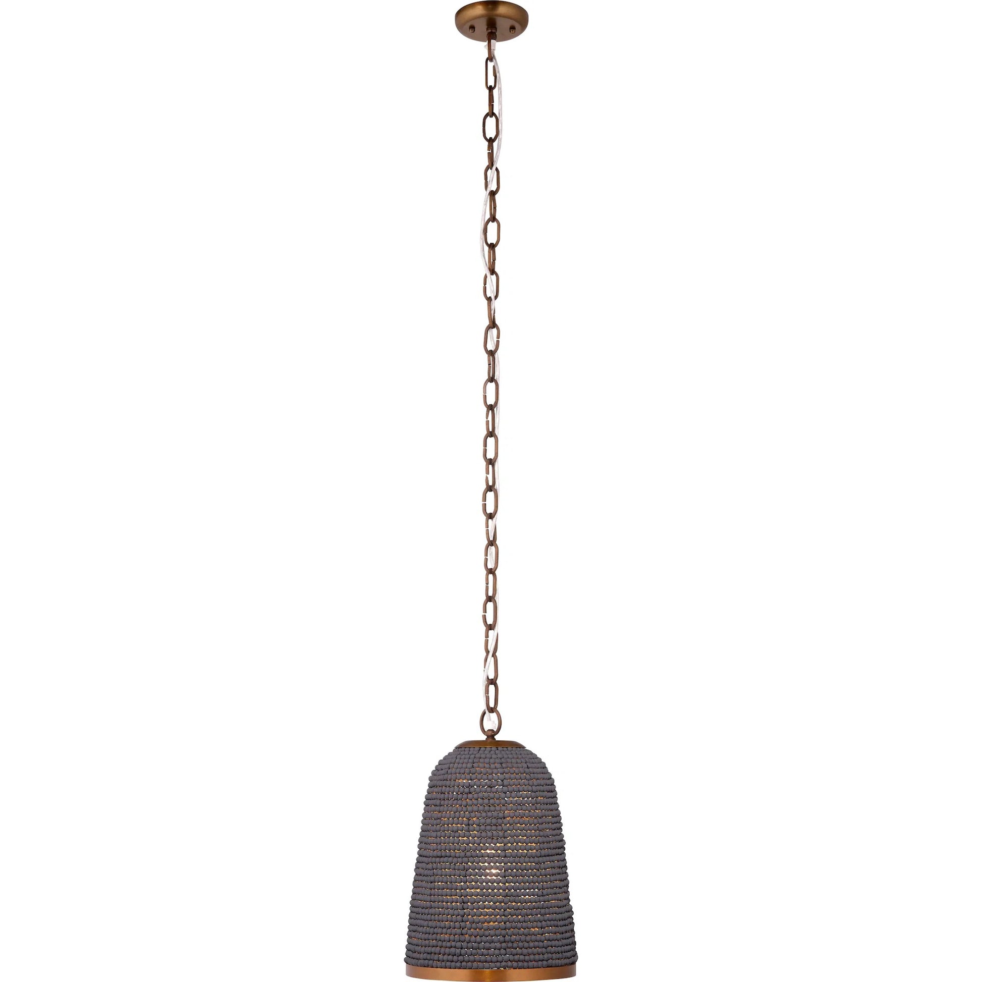 Creekside Pendant by Jamie Young in slate blue and slate blue wood beads, antique brass. Made from mixed wood, metal: iron in a modern style.