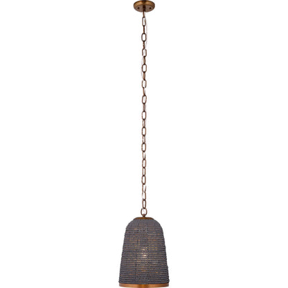 Creekside Pendant by Jamie Young in slate blue and slate blue wood beads, antique brass. Made from mixed wood, metal: iron in a modern style.