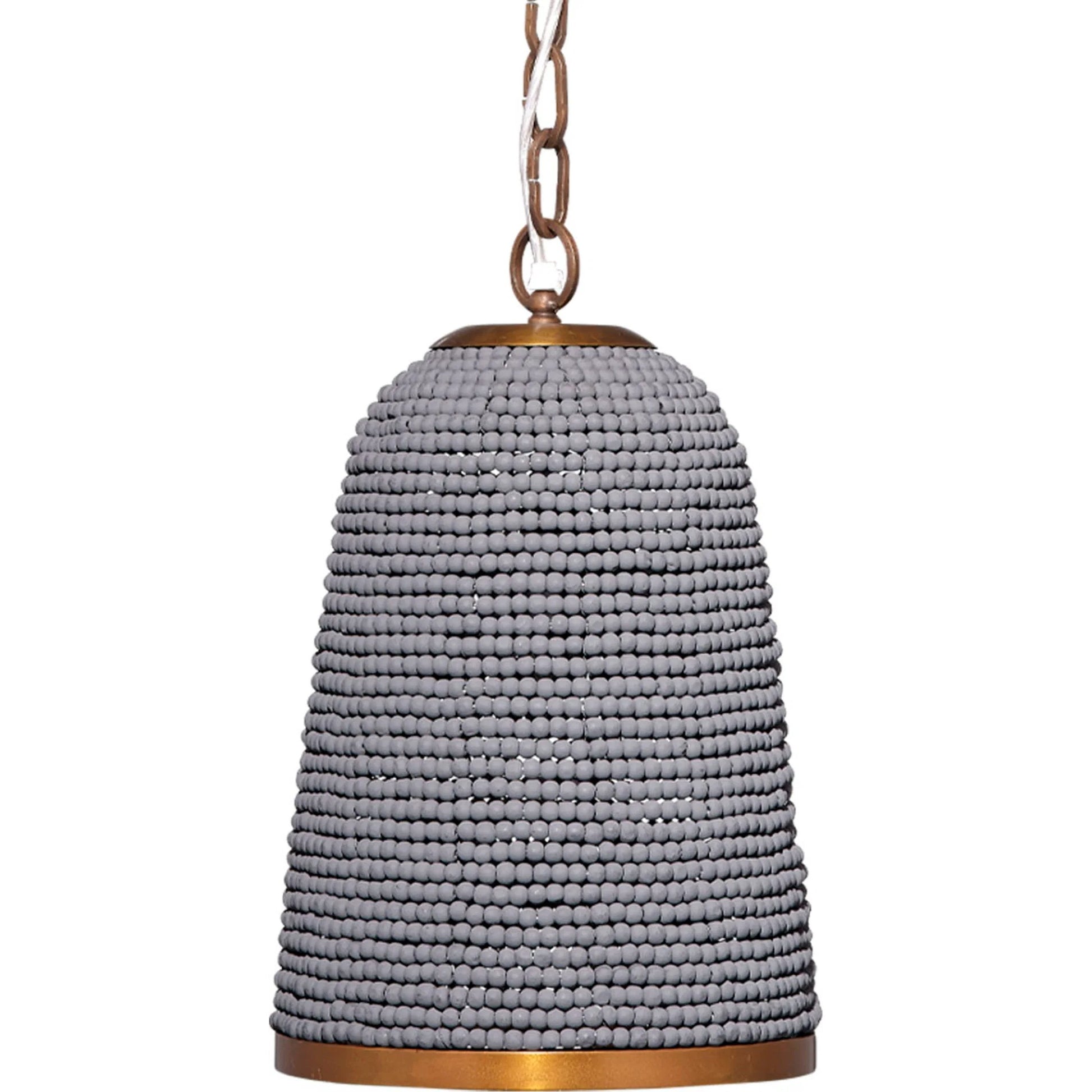 Creekside Pendant by Jamie Young in slate blue and slate blue wood beads, antique brass. Made from mixed wood, metal: iron in a modern style.