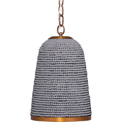 Creekside Pendant by Jamie Young in slate blue and slate blue wood beads, antique brass. Made from mixed wood, metal: iron in a modern style.