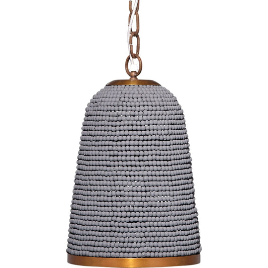 Creekside Pendant by Jamie Young in slate blue and slate blue wood beads, antique brass. Made from mixed wood, metal: iron in a modern style.