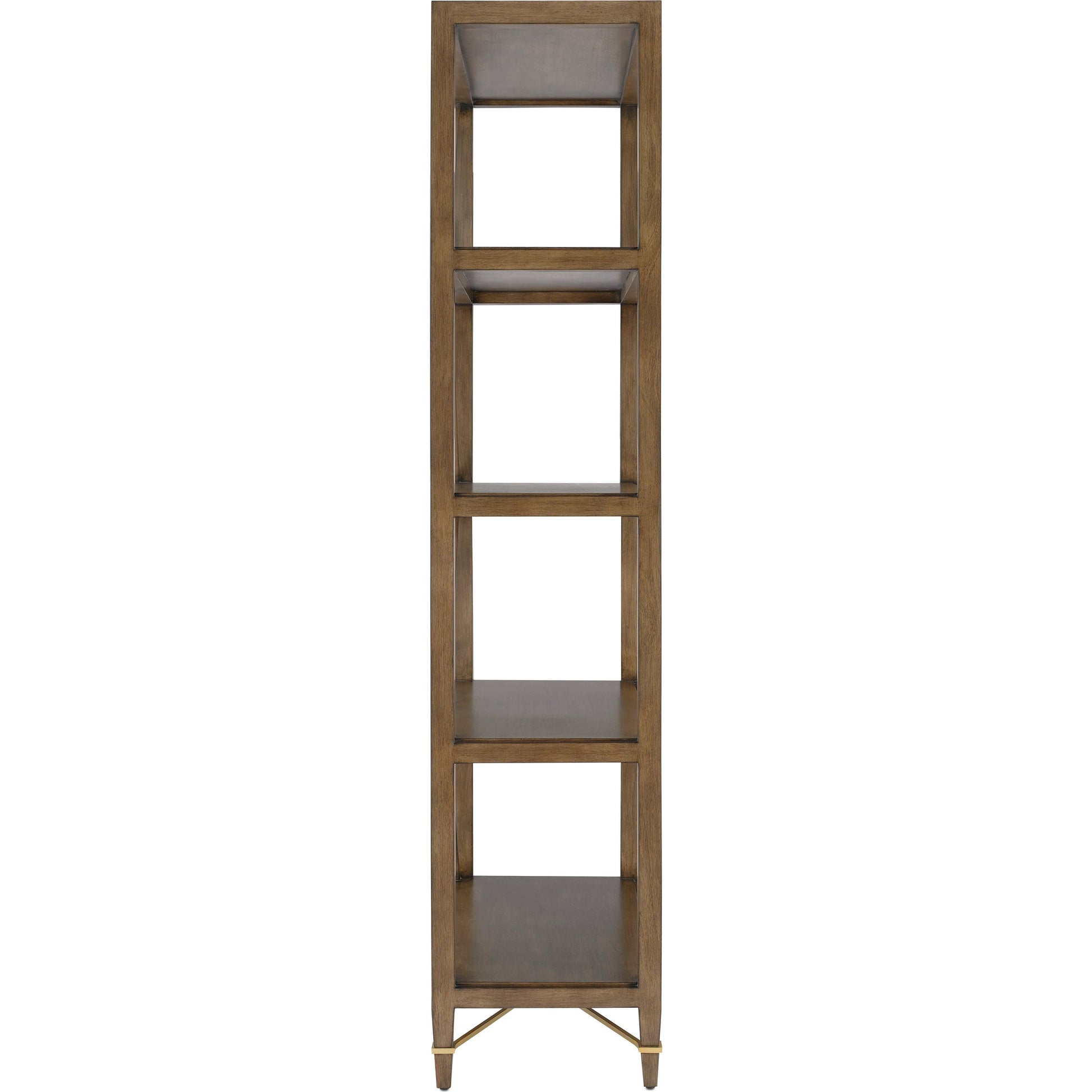 Verona Etagere by Currey and Company in chanterelle, champagne. Made from mahogany, iron in a transitional style.