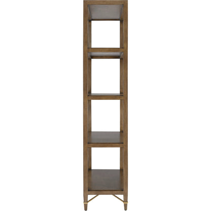 Verona Etagere by Currey and Company in chanterelle, champagne. Made from mahogany, iron in a transitional style.