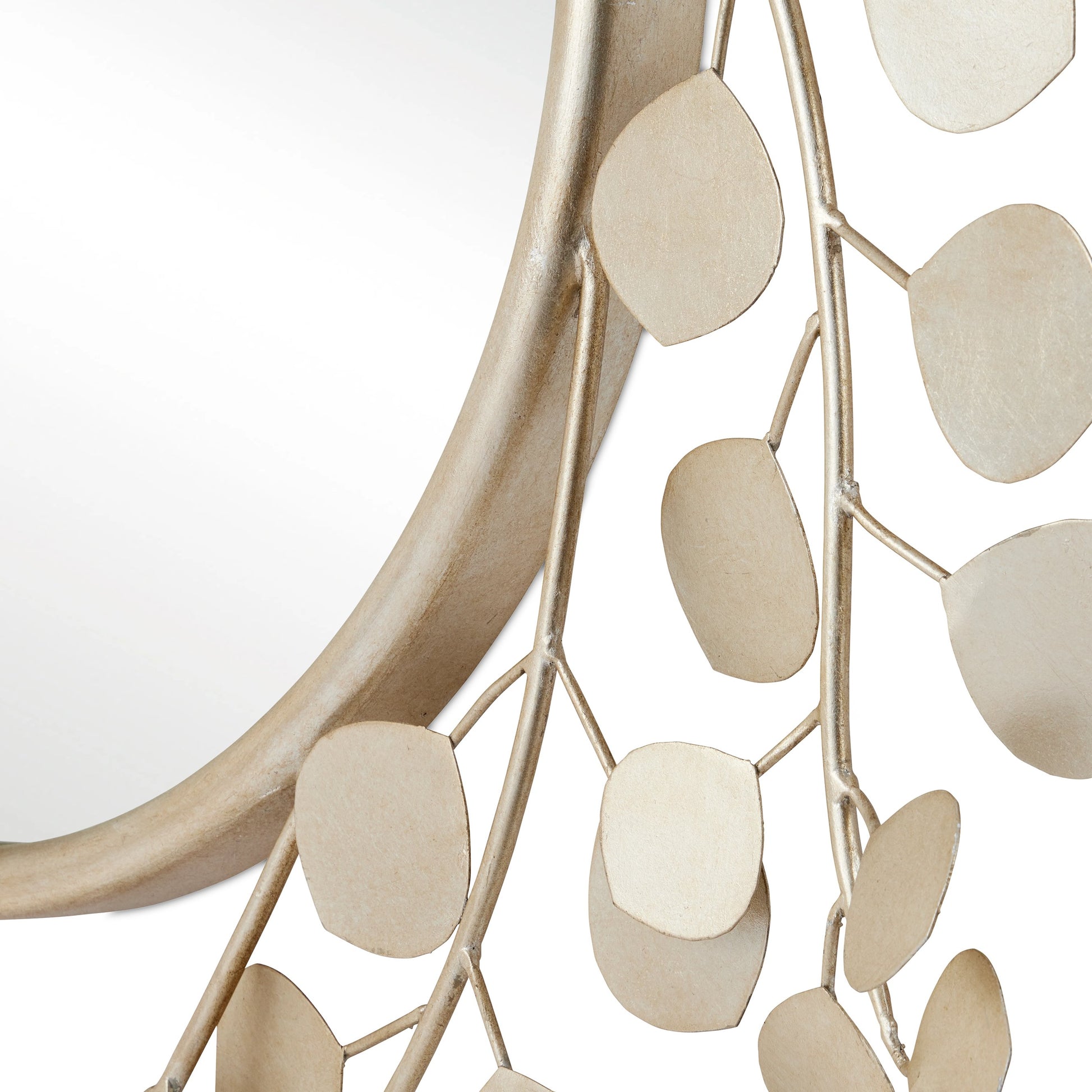 Lunaria Mirror by Currey and Company in contemporary silver leaf, mirror. Made from wrought iron, glass in a modern style.