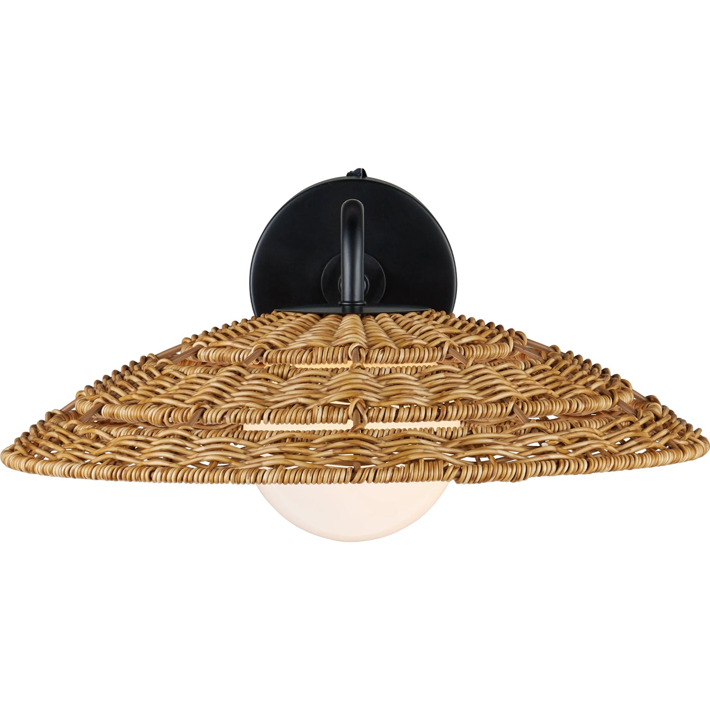 002 SI-2386955 | Additional Silo | Barbary Outdoor Wall Sconce by Currey and Company in natural, black, frosted white. Made from all-weather wicker, metal, glass in a rustic style.