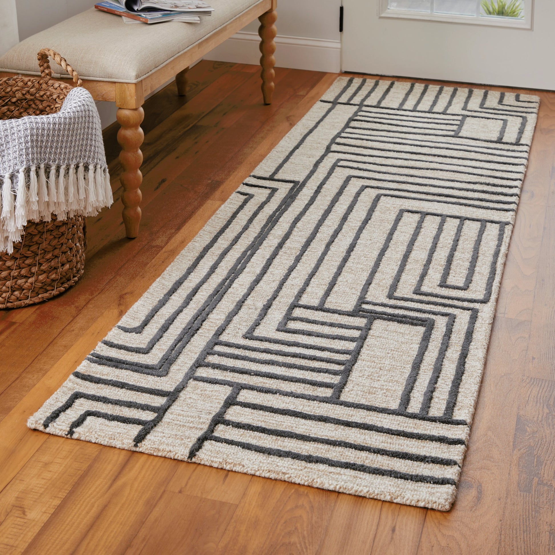 Gansett Geometric Rug - T25T8011 by Thom Felicia by Feizy Rugs in tan, brown. Made from wool in a unique style.