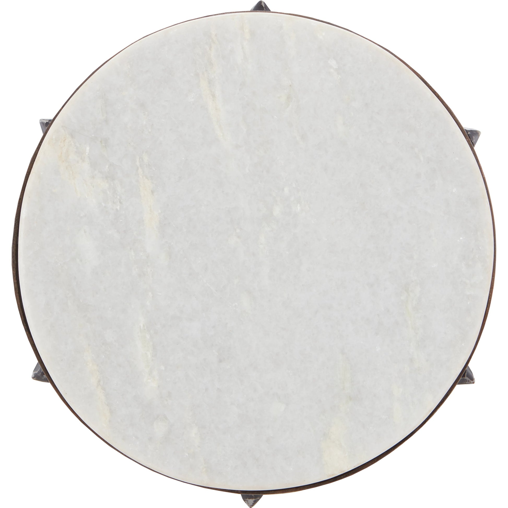 Helios Drinks Table by Currey and Company in antique black, white. Made from wrought iron, marble in a transitional style.