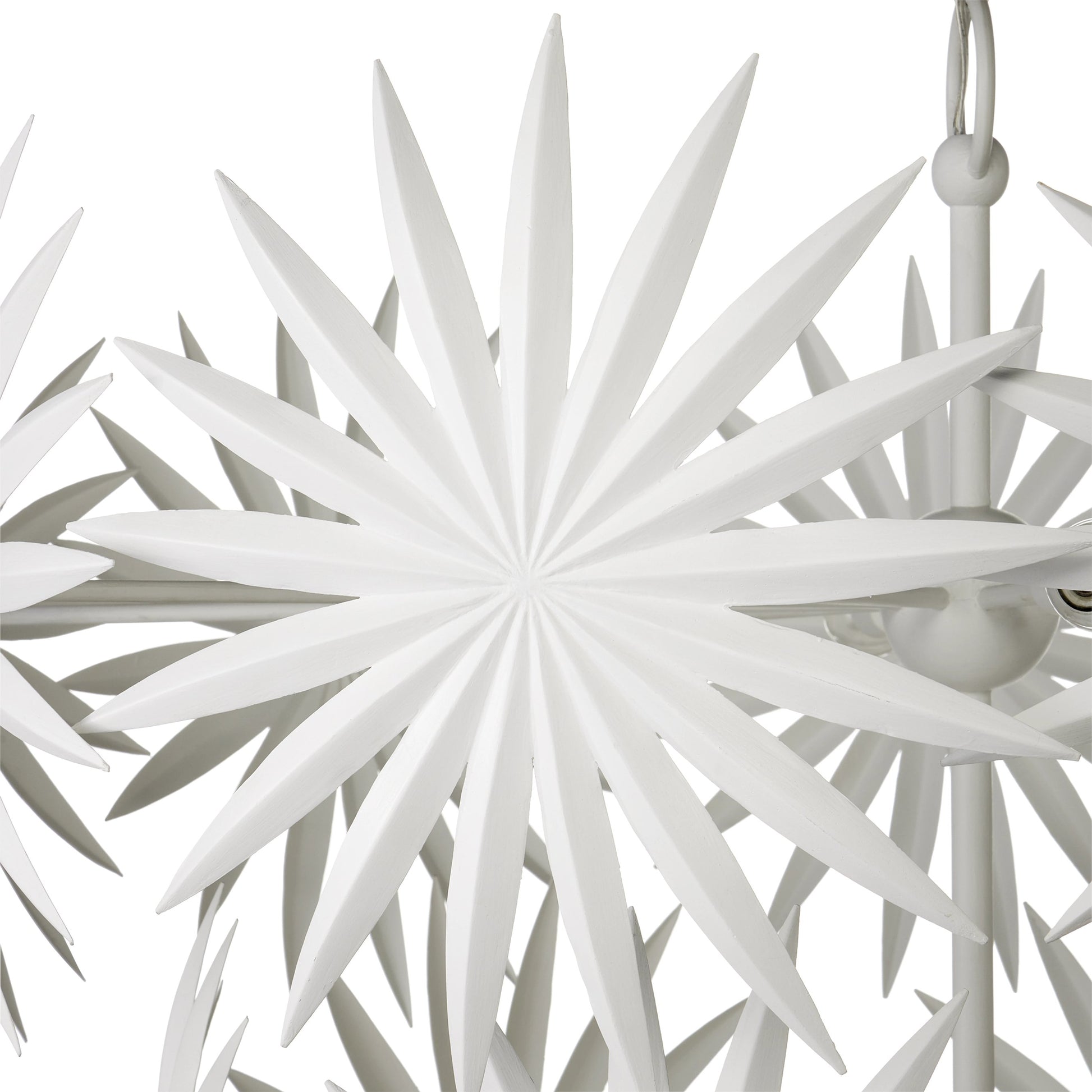 Bismarkia Chandelier by Currey and Company in gesso white. Made from wrought iron in a modern style.