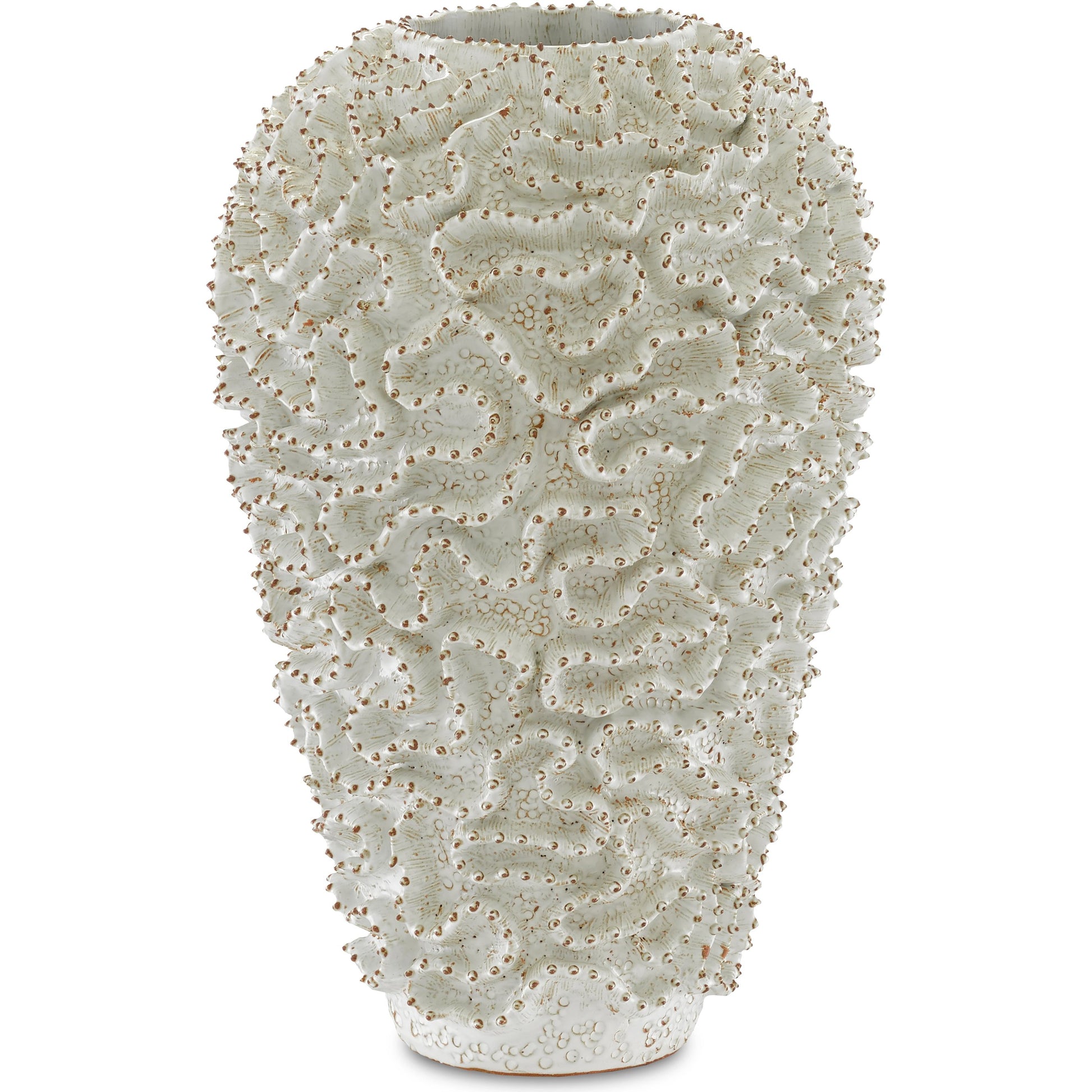 Swirl Vase by Currey and Company in white, gold. Made from ceramic in a coastal style.