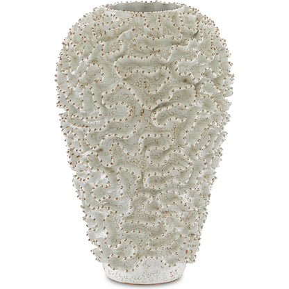 Swirl Vase by Currey and Company in white, gold. Made from ceramic in a coastal style.