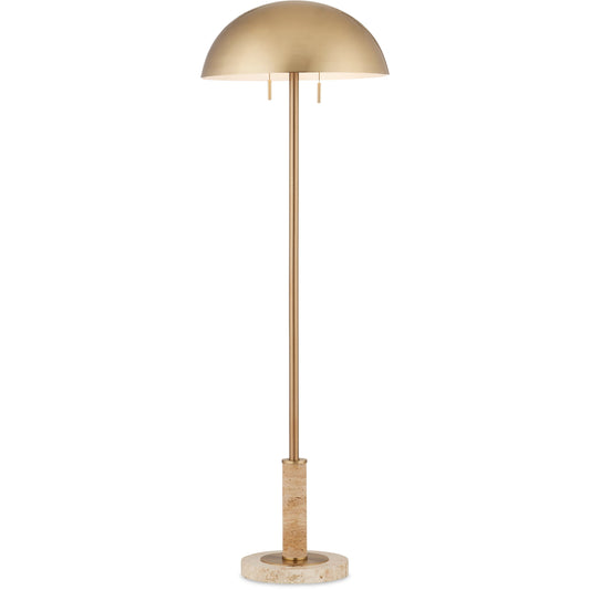 Miles Floor Lamp by Currey and Company in brass, natural. Made from metal, travertine in a modern style.