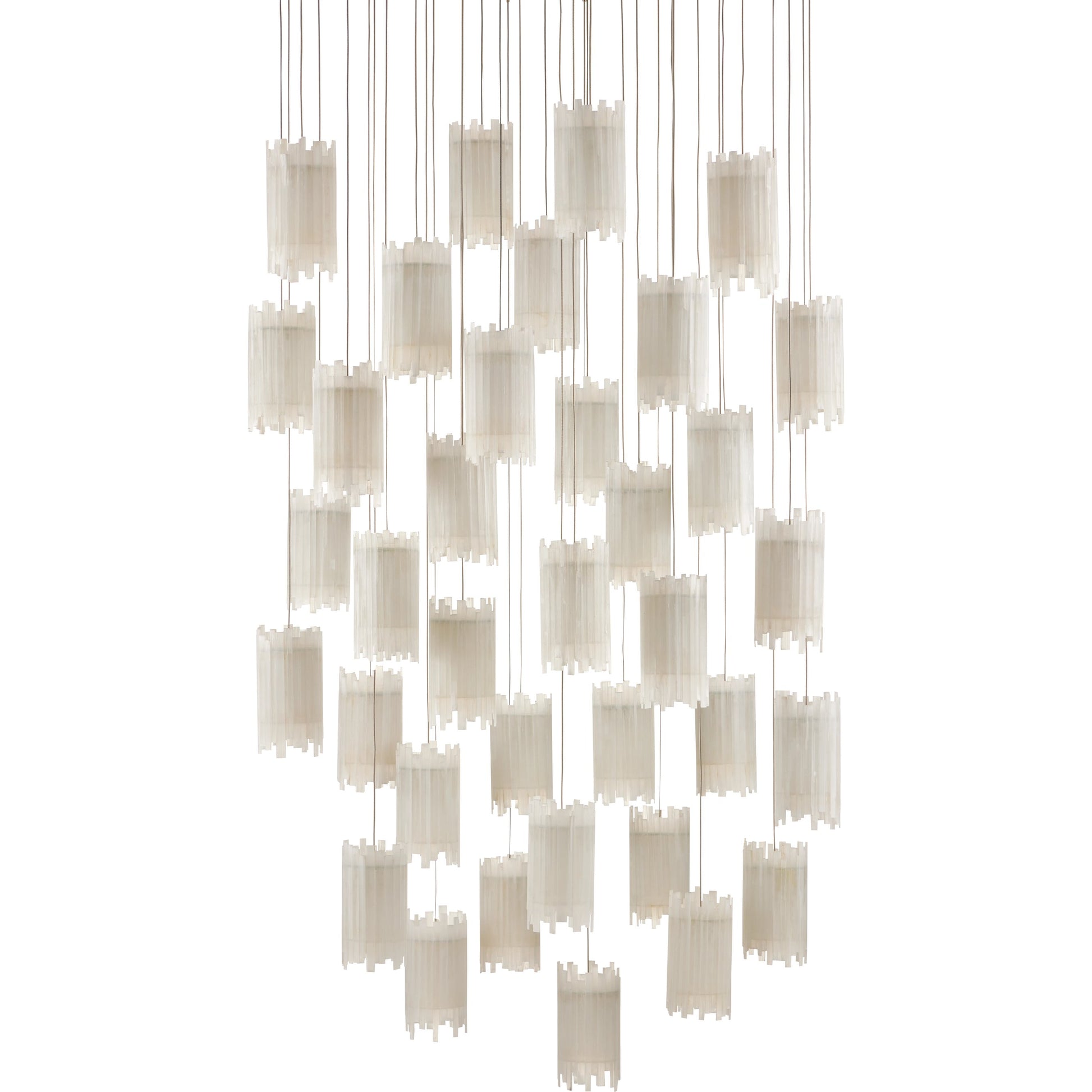Escenia 36-Light Multi-Drop Pendant by Currey and Company in natural selenite, silver. Made from selenite, frosted glass in a transitional style.