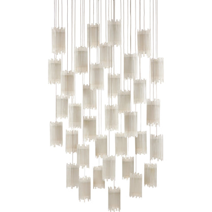Escenia 36-Light Multi-Drop Pendant by Currey and Company in natural selenite, silver. Made from selenite, frosted glass in a transitional style.