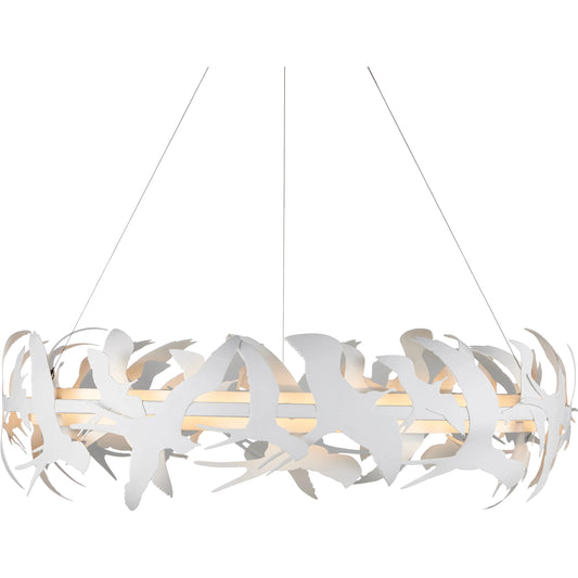 Tijereta Chandelier by Currey and Company in gesso white. Made from wrought iron in a unique style.
