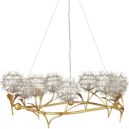Dandelion Chandelier by Currey and Company in contemporary silver leaf, contemporary gold leaf. Made from wrought iron in a modern style.