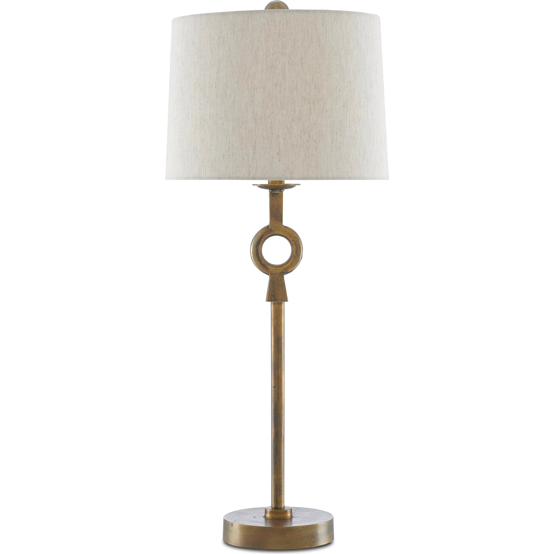 Germaine Table Lamp by Currey and Company in antique brass. Made from aluminum in a transitional style.