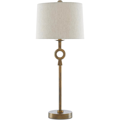 Germaine Table Lamp by Currey and Company in antique brass. Made from aluminum in a transitional style.