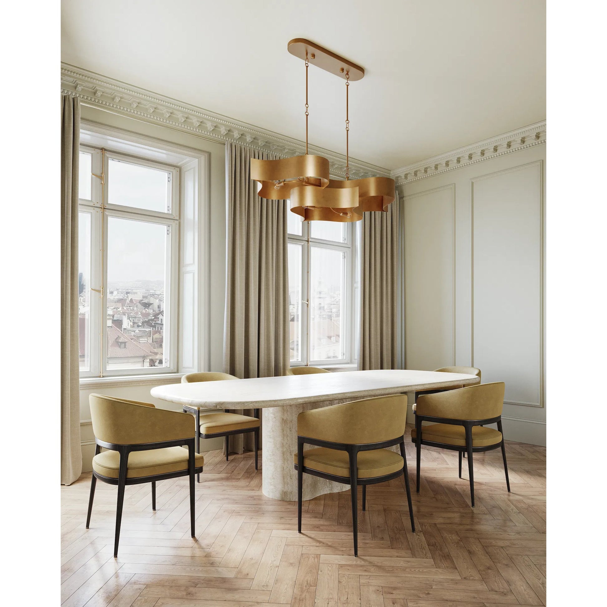 Grand Lotus Oval Chandelier by Currey and Company. Made from wrought iron in a modern style.