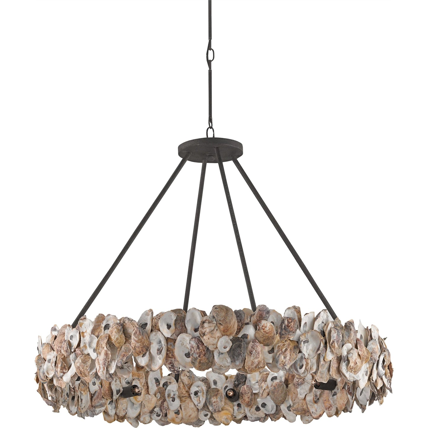 004 S-223890 | Additional Silo | Oyster Circle Chandelier by Currey and Company in textured bronze, natural. Made from wrought iron, oyster shell in a coastal style.