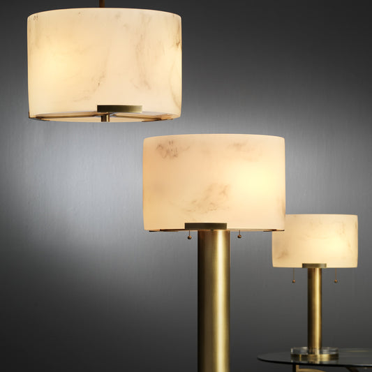 Elancourt Pendant by Jamie Young in white faux alabaster, antique brass. Made from faux alabaster (resin), steel in a transitional style.