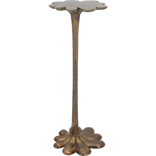 Schizzo Accent Table by Currey and Company in oxidized brass. Made from cast aluminum in a rustic style.