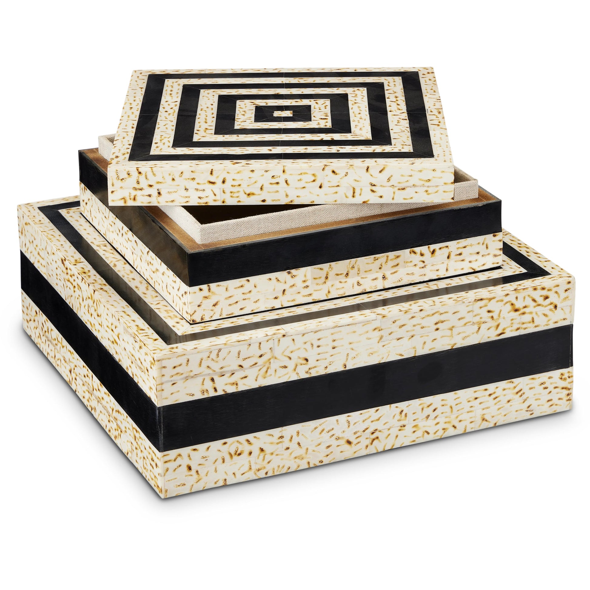 Taurus Box Set by Currey and Company in natural, black. Made from bone, composite, linen in a modern style.