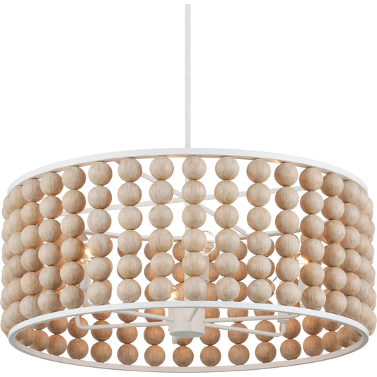 Holcroft Chandelier by Currey and Company in sandstone, sugar white. Made from wood beads, wrought iron in a modern style.