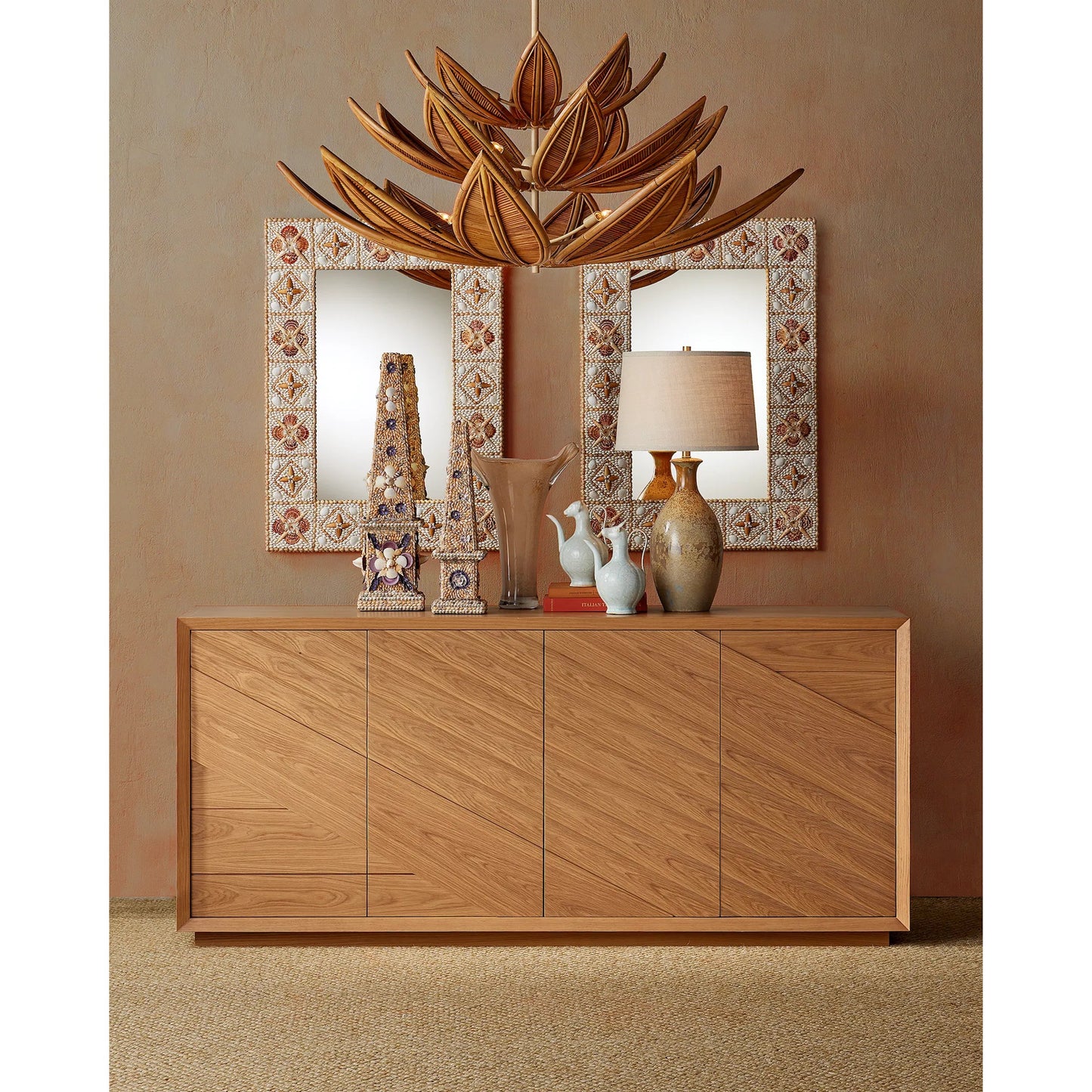005 SI-2387059 | Lifestyle | Junonia Mirror by Currey and Company in natural. Made from shell, wood, glass in a eclectic & global style.