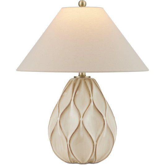 Edgemoor Table Lamp by Currey and Company in beige, dark brown, light antique brass. Made from ceramic, metal in a modern style.