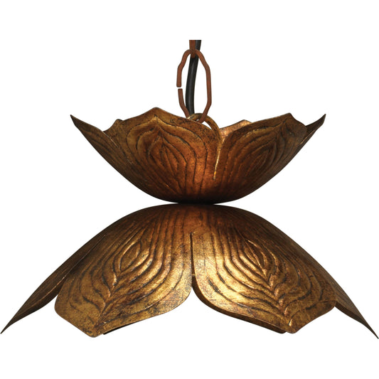 Flowering Lotus Pendant by Jamie Young in antique gold. Made from metal in a modern style.